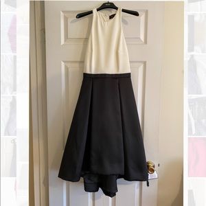AQUA Colorblock Cocktail Dress with High Low skirt